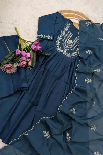 navy blue chanderi silk embroidered kurta sets