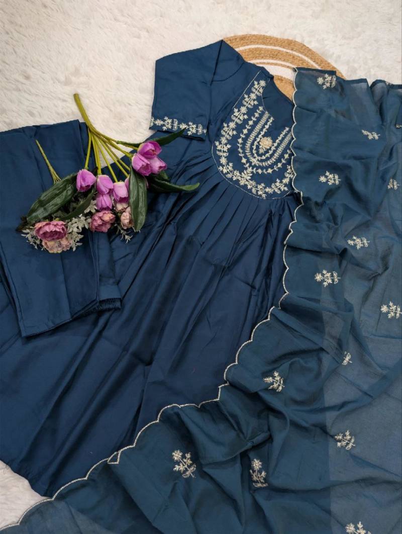 navy blue chanderi silk embroidered kurta sets