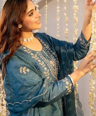 navy blue chanderi silk embroidered kurta sets 5