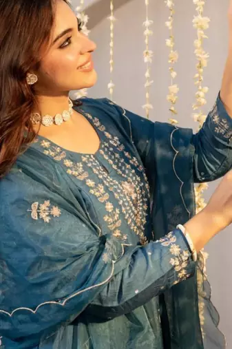 navy blue chanderi silk embroidered kurta sets