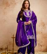 purple silk blend embroidered kurta sets