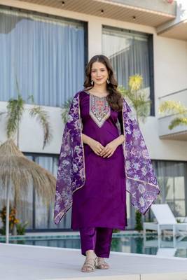 purple silk blend embroidered kurta sets 1