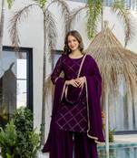 dark purple georgette embroidered kurta sets