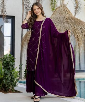 dark purple georgette embroidered kurta sets 2