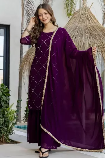 dark purple georgette embroidered kurta sets