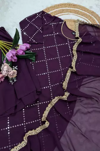 dark purple georgette embroidered kurta sets