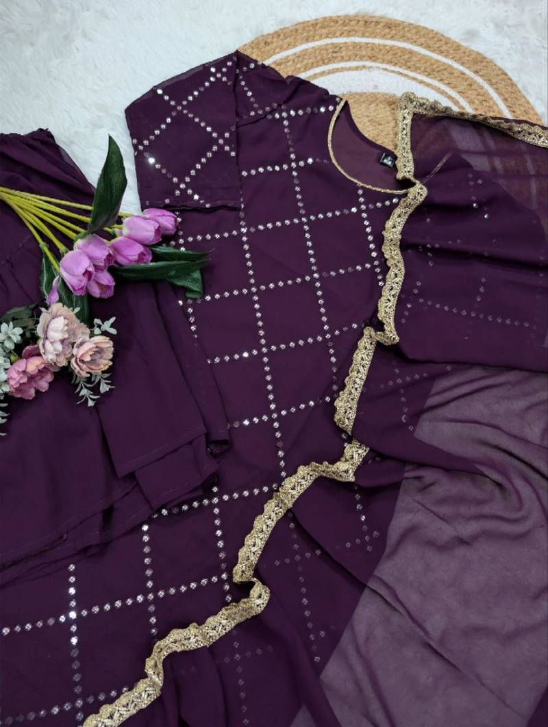 dark purple georgette embroidered kurta sets