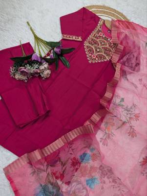 hot pink chanderi embroidered kurta sets 4