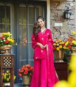 hot pink silk blend embroidered kurta sets