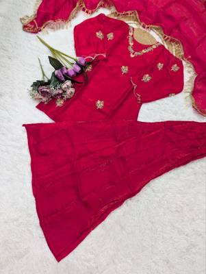 hot pink silk blend embroidered kurta sets 3