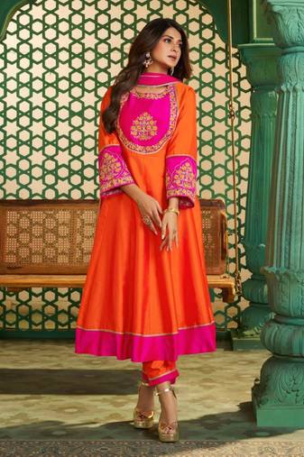 multicolor cotton silk embroidered kurta sets