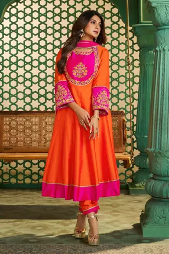 multicolor cotton silk embroidered kurta sets
