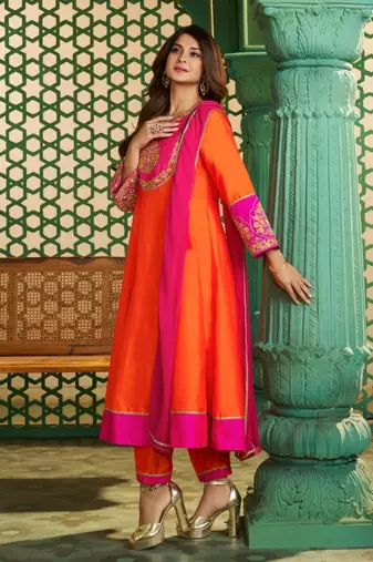 multicolor cotton silk embroidered kurta sets