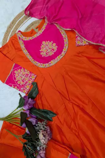 multicolor cotton silk embroidered kurta sets