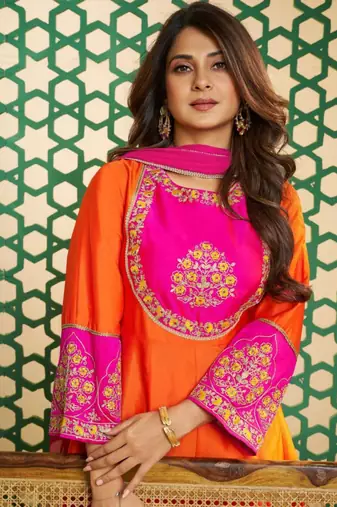 multicolor cotton silk embroidered kurta sets