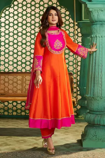 multicolor cotton silk embroidered kurta sets