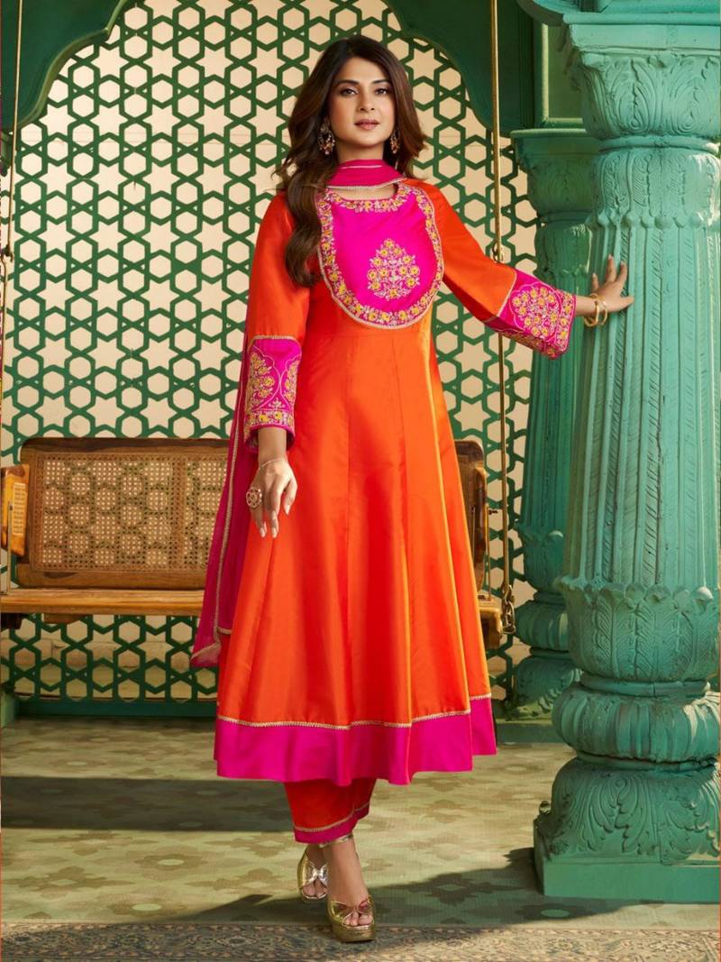 multicolor cotton silk embroidered kurta sets