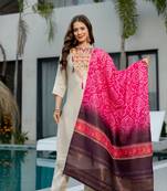 cream silk blend embroidered kurta sets