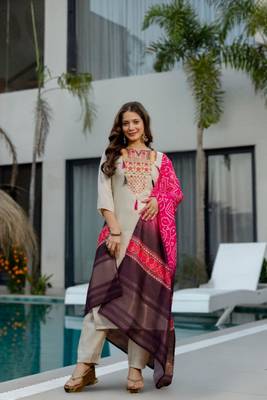 cream silk blend embroidered kurta sets 2