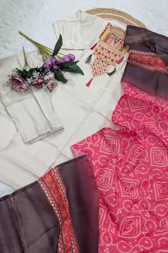 cream silk blend embroidered kurta sets