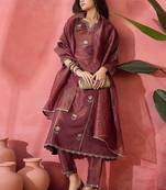 wine silk blend embroidered kurta sets
