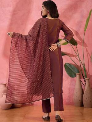 wine silk blend embroidered kurta sets 3