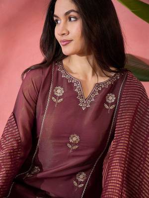 wine silk blend embroidered kurta sets 4