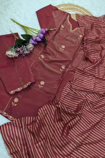 wine silk blend embroidered kurta sets