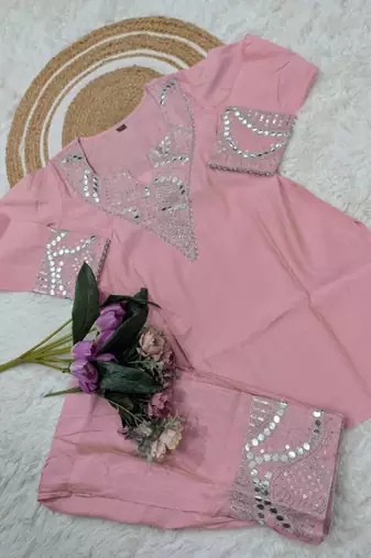 pink silk blend embroidered kurta sets