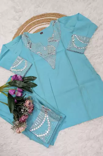 sky blue silk blend embroidered kurta sets
