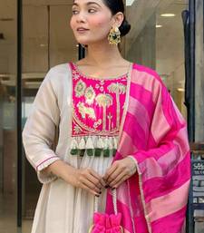 beige silk blend embroidered kurta sets