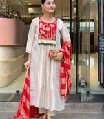 beige silk blend embroidered kurta sets