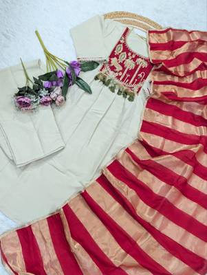 beige silk blend embroidered kurta sets 4