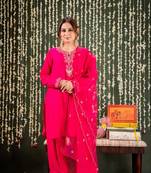 hot pink chanderi embroidered kurta sets