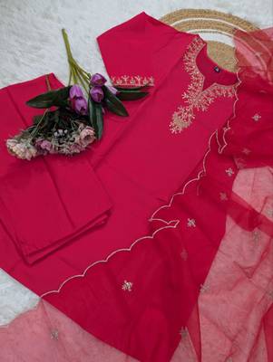 hot pink chanderi embroidered kurta sets 5