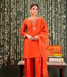 orange chanderi embroidered kurta sets