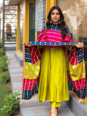 yellow silk blend embroidered kurta sets 2