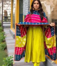 yellow silk blend embroidered kurta sets