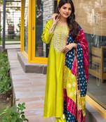 yellow silk blend embroidered kurta sets