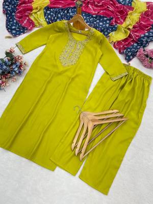 yellow silk blend embroidered kurta sets 5