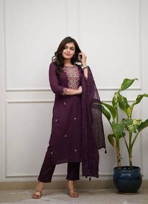 wine silk blend embroidered kurta sets 2