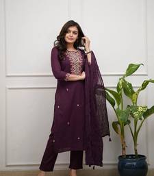 wine silk blend embroidered kurta sets