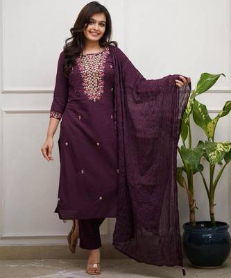 wine silk blend embroidered kurta sets 1