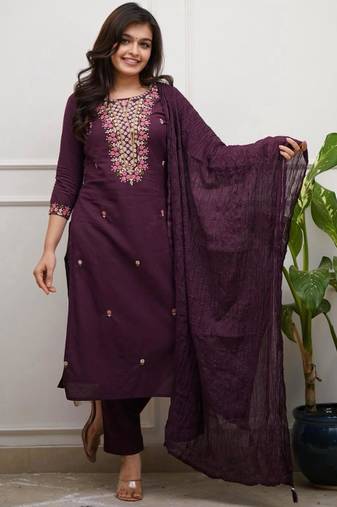wine silk blend embroidered kurta sets