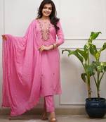 pink silk blend embroidered kurta sets