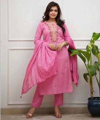 pink silk blend embroidered kurta sets 2