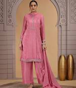 Pink satin silk kurta set with farsi pant style & dupatta