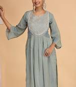 Green orgenza shimmer a - line kurta set with pant