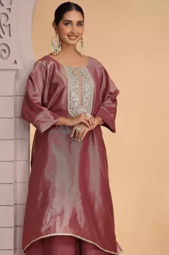 Magenta orgenza shimmer a - line loose fit kurta set with palazo
