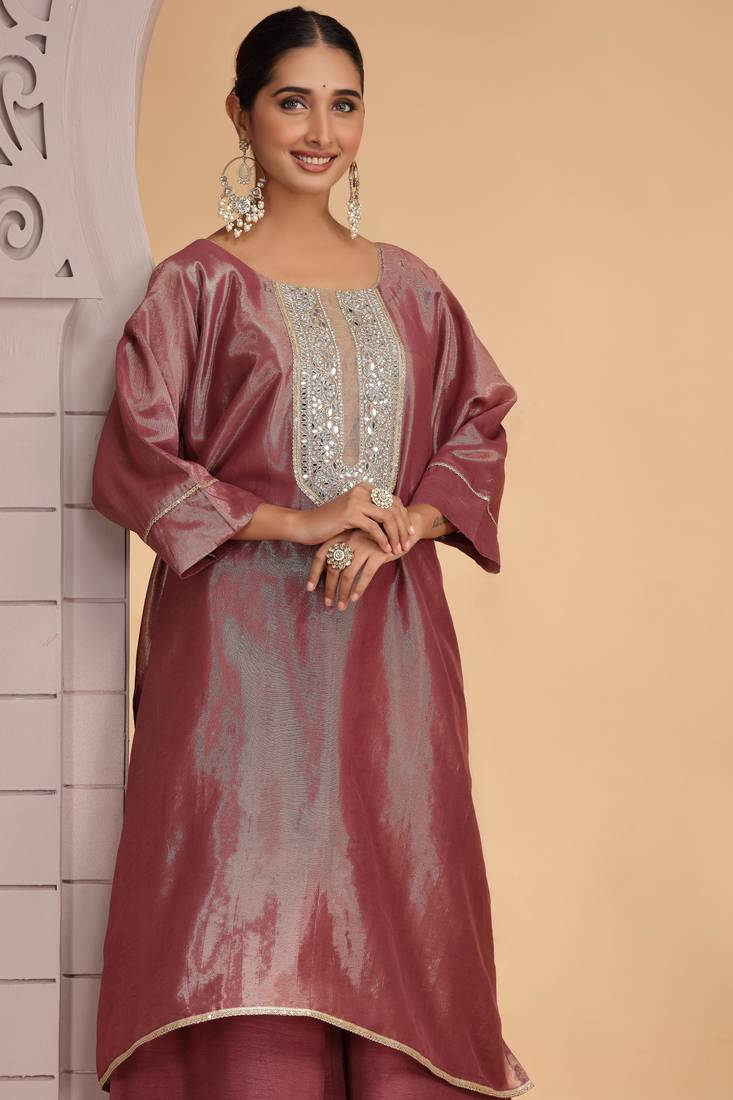 Magenta orgenza shimmer a - line loose fit kurta set with palazo